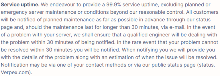 service-uptime Verpex service uptime screenshot